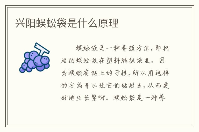 兴阳蜈蚣袋是什么原理